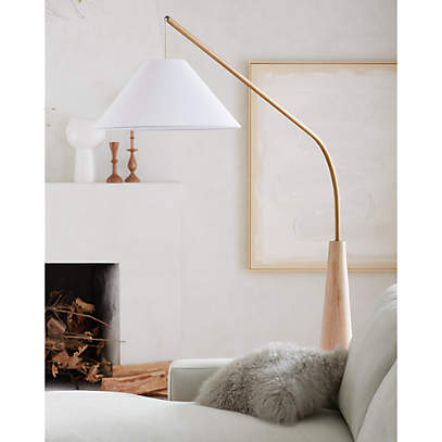 Gibson Wood Hanging Arc Corner Floor Lamp with White Shade