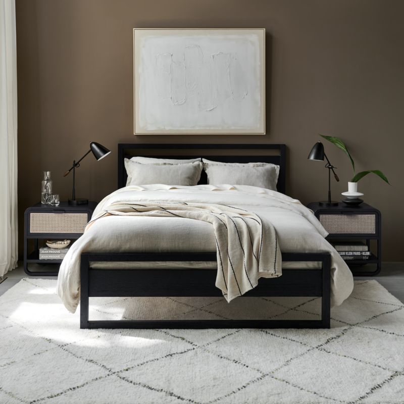 Linea Black Teak Wood Queen Bed