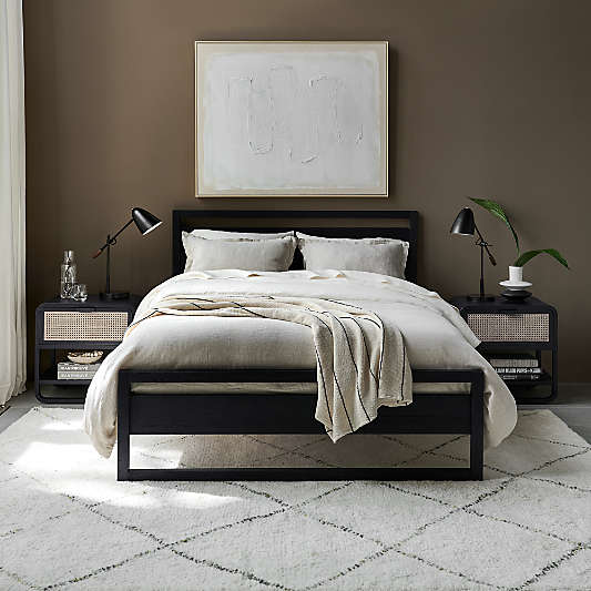 Linea Black Teak Wood Bed