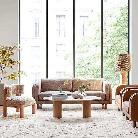 Vernet Travertine and Wood 54" Oval Coffee Table
