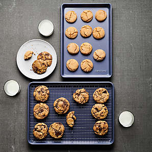 Crate & Barrel Slate Blue 3-Piece Non-Stick Cookie Sheet and