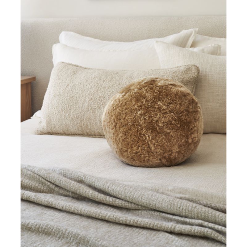 Palle 12" Beige Shearling Decorative Sphere Pillow by Athena Calderone