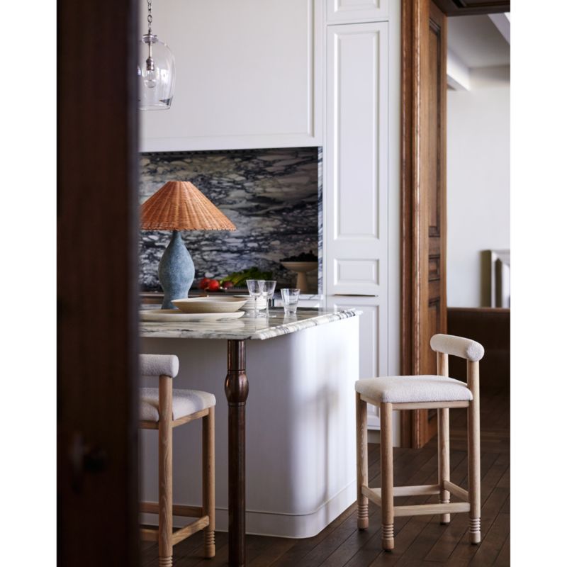 Revival Boucle Oak Counter Stool by Athena Calderone