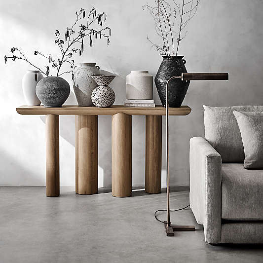 Bomen 66" Asymmetrical Natural Oak Wood Console Table