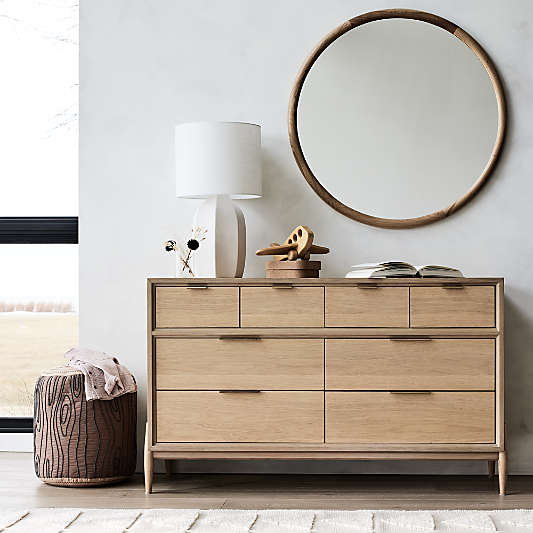 Natia Oak Round Wall Mirror 36"
