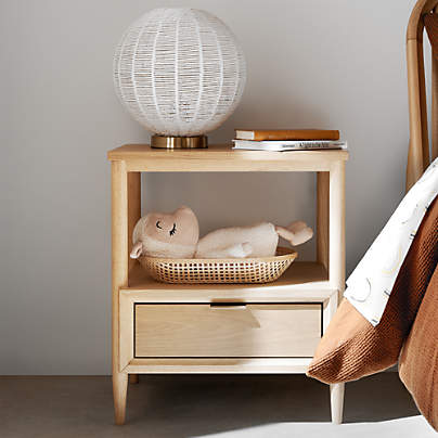 Bodie 20" Natural Oak Wood Kids Nightstand with Drawer