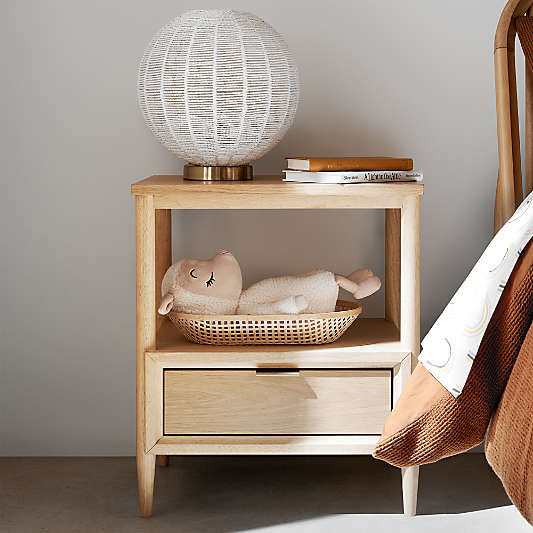 Bodie 20" Natural Oak Wood Kids Nightstand with Drawer