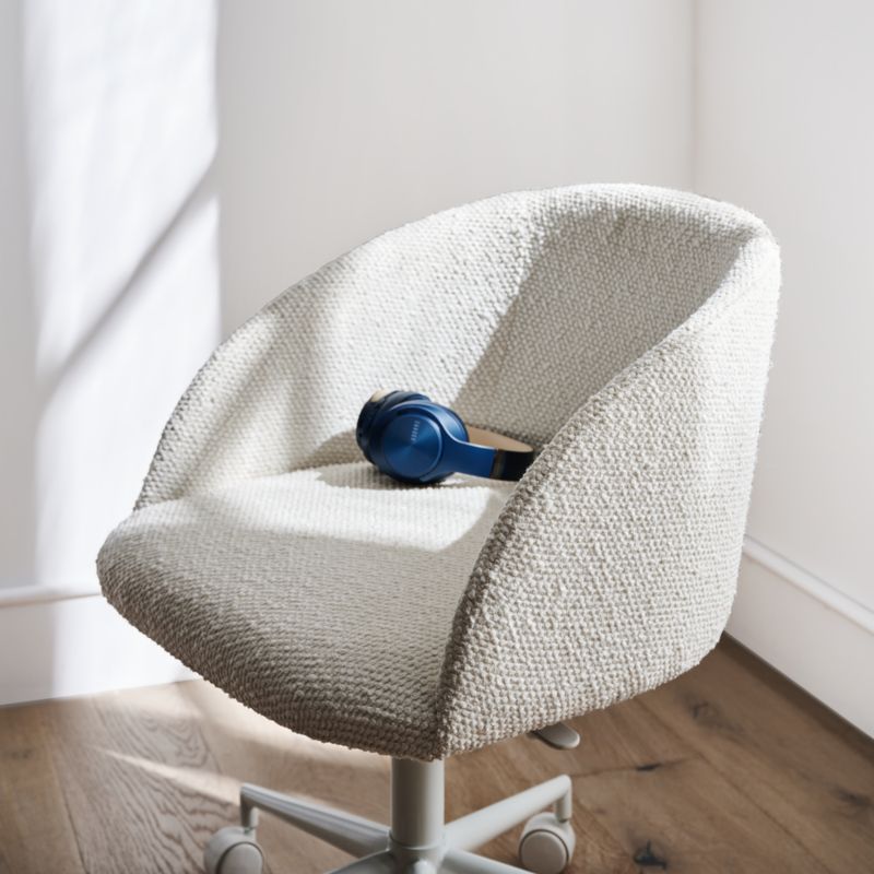 Finch Cream Boucle Kids Desk Chair with White Base