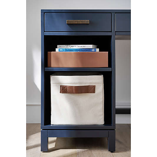 Canvas Shelf Bin with Brown Leather Handles