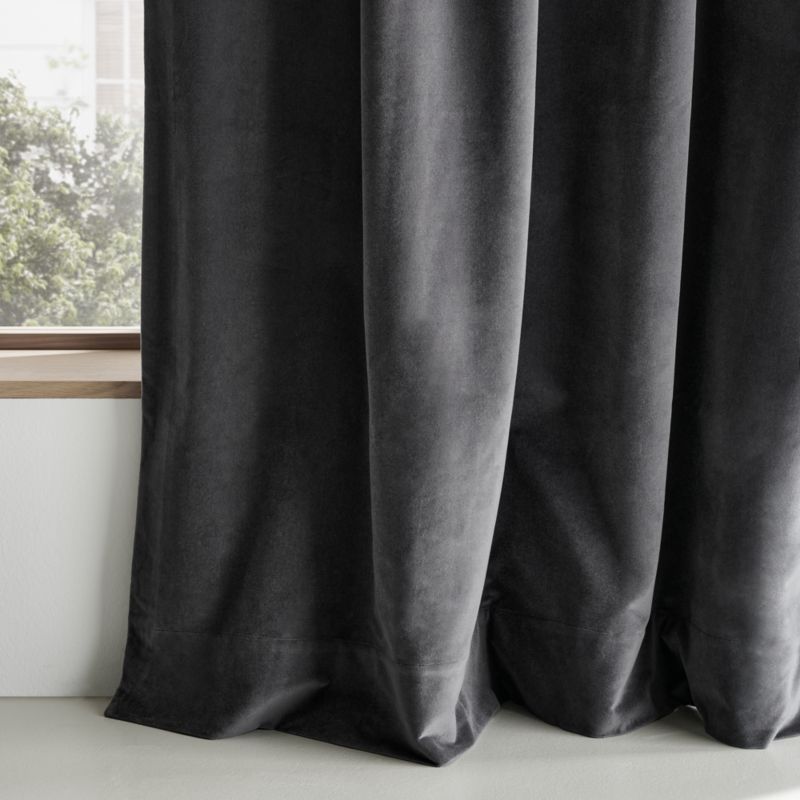 Storm Grey Cotton Velvet Window Curtain Panel with Lining 48"x84" - image 6 of 12