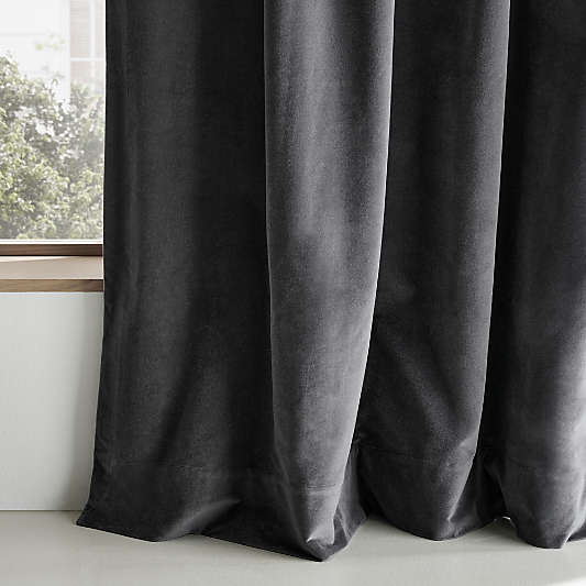 Storm Grey Cotton Velvet Window Curtain Panel with Lining