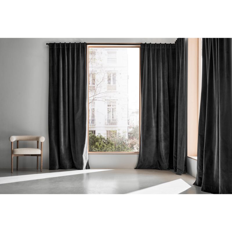 Storm Grey Cotton Velvet Window Curtain Panel with Lining 48"x84" - image 5 of 12