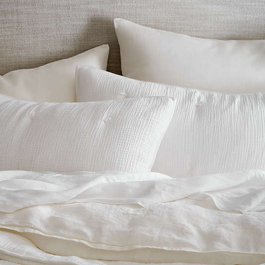 Crinkle Cotton Linen Blend Cream Bed Pillow Shams
