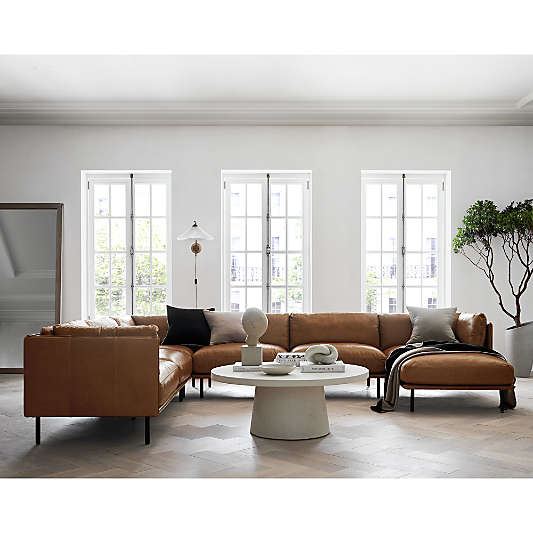 Wells 3-Piece U-Shaped Leather Sectional Sofa with Double Chaise Lounge