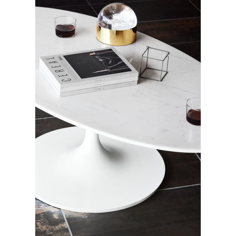 Nero White Marble and Matte White Base 50" Oval Coffee Table - image 4 of 15