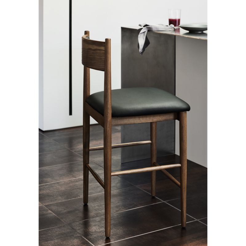 Petrie Barley Ash Black Leather Counter Stool