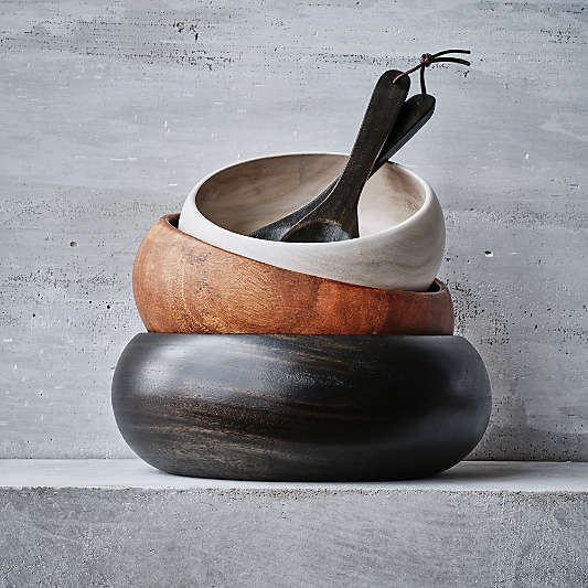 Tondo 10.5" White-Washed Wood Salad Serving Bowl