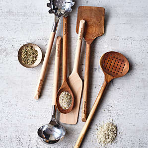 Crate & Barrel Wood and White Silicone Utensils