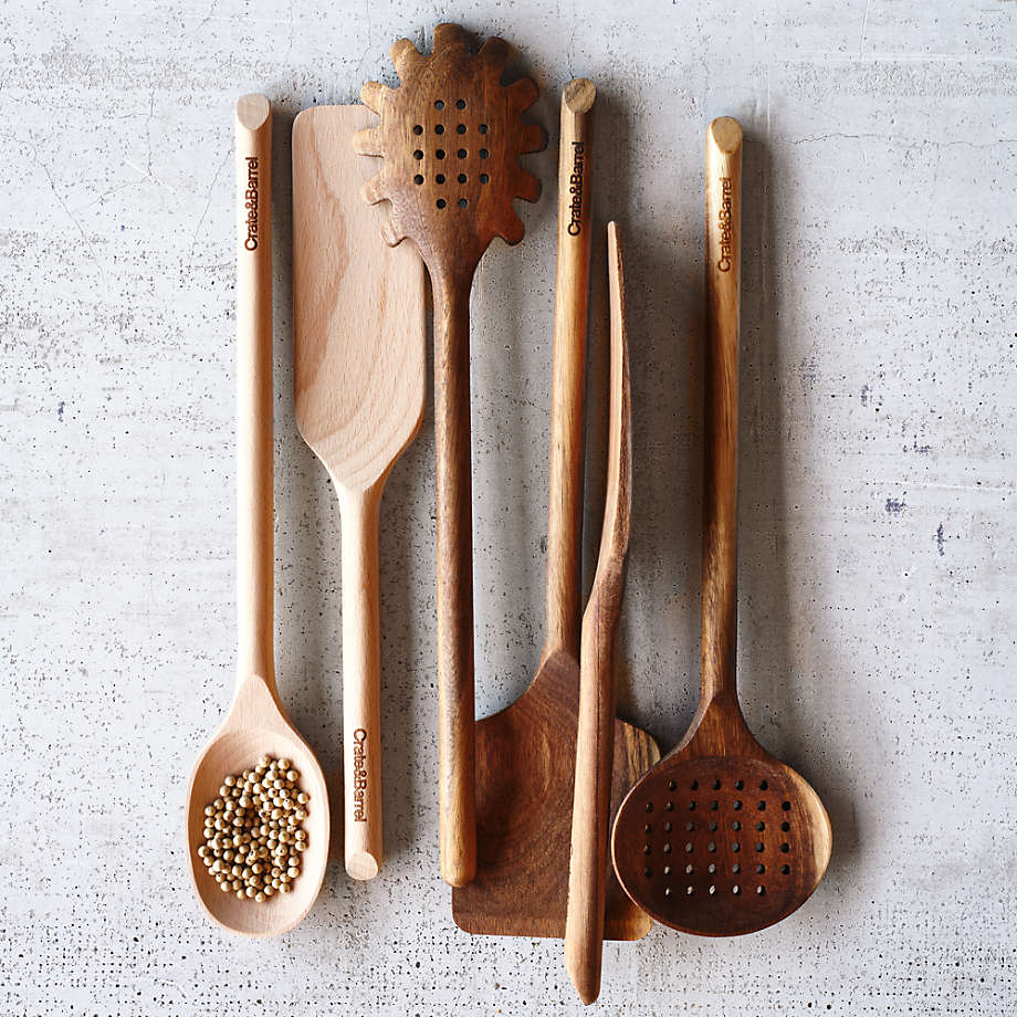 Crate & Barrel Yellow Silicone and Wood Utensils