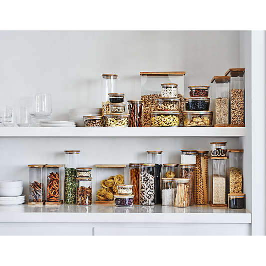 Crate & Barrel Rectangular Glass Storage Container with Bamboo Lid, 4-cup