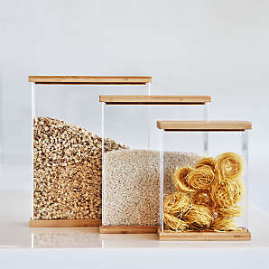 Crate and Barrel, Rectangular Glass Storage Container with Bamboo