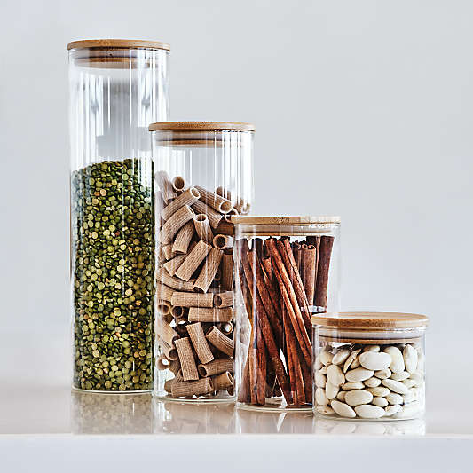 Round Glass Canisters Set with Bamboo Lids
