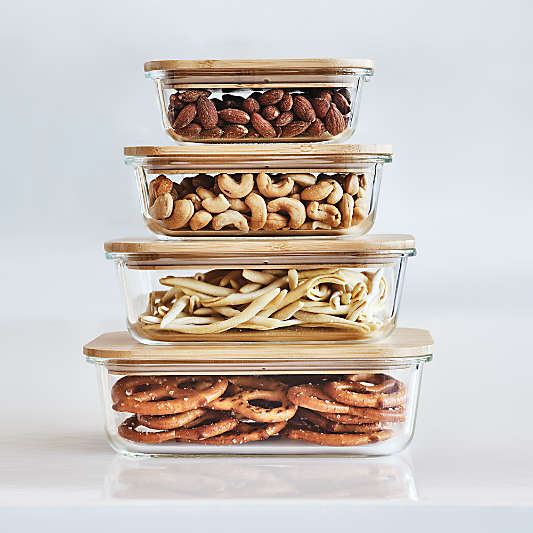 1-Cup Rectangular Glass Storage Container with Bamboo Lid