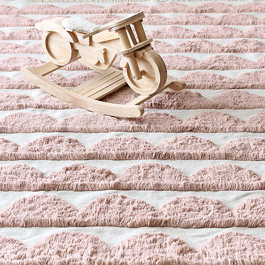 Hi/Low Scallop Elegant Pink Flatweave Kids Performance Area Rug