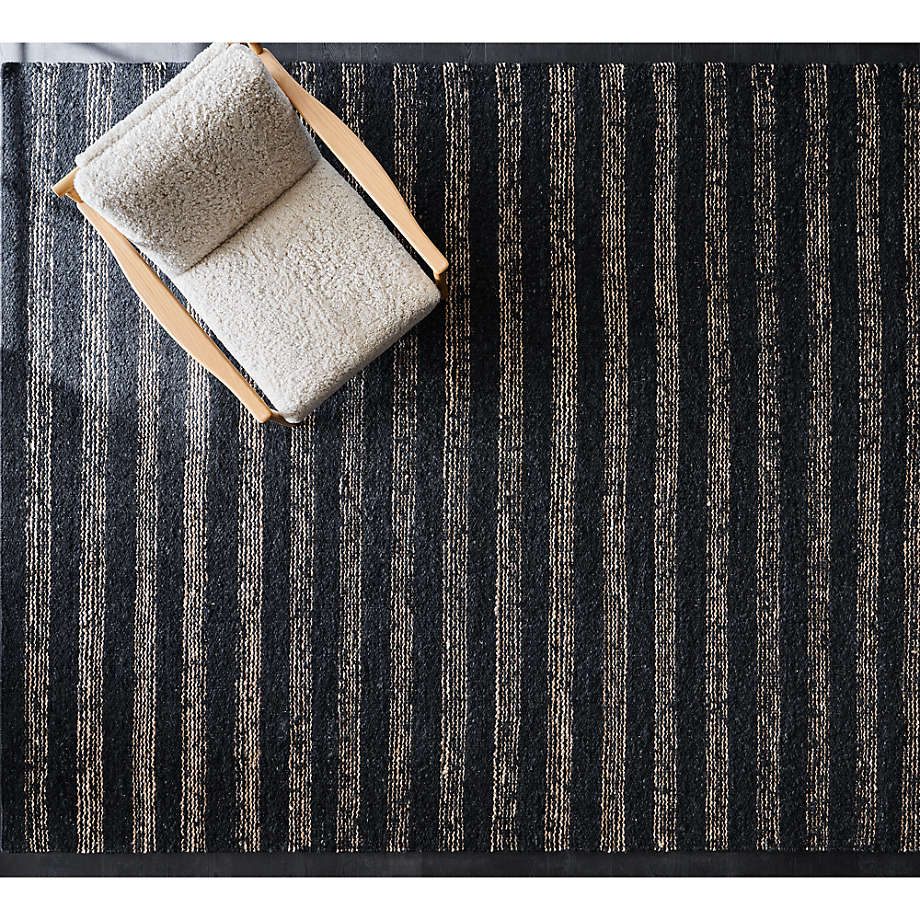 Rouen Jute/Wool Blend Triple Striped Black Area Rug 6'x9'