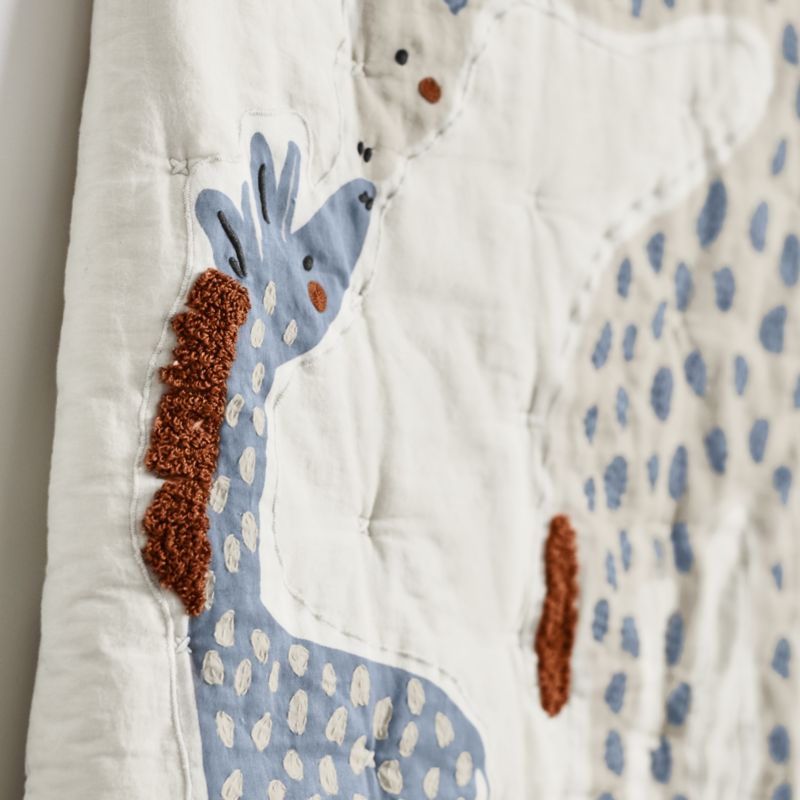 Giraffe Embroidered Hand-Quilted Organic Cotton Baby Crib Quilt