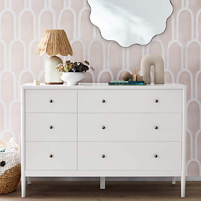 Hampshire 50" White Wood 6-Drawer Kids Dresser