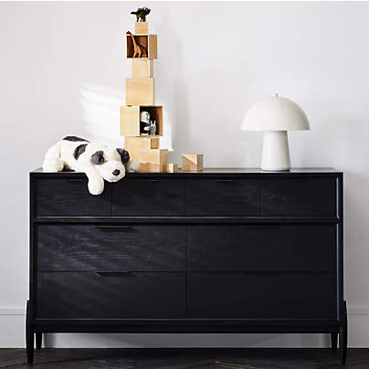 Bodie 54" Ebonized Black Wood Wide 8-Drawer Kids Dresser