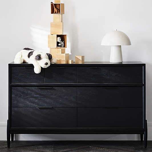 Bodie 54" Ebonized Black Wood Wide 8-Drawer Kids Dresser