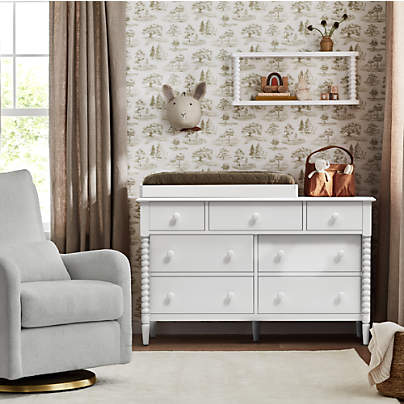Jenny Lind 54" White Wood Wide 7-Drawer Kids Dresser