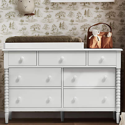 Jenny Lind 54" White Wood Wide 7-Drawer Kids Dresser