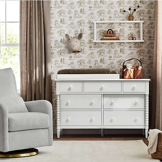 Jenny Lind 54" White Wood Wide 7-Drawer Kids Dresser