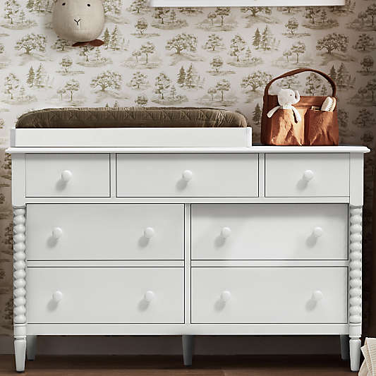 Jenny Lind 54" White Wood Wide 7-Drawer Kids Dresser
