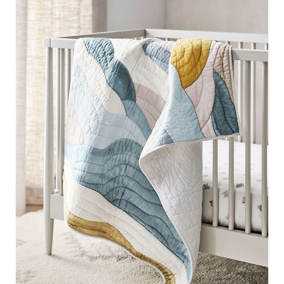 Cloud Embroidered Hand Quilted Organic Cotton Baby Crib Quilt
