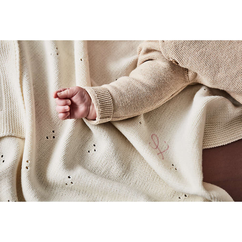 Pointelle Knit Pampas Ivory Baby Stroller Blanket