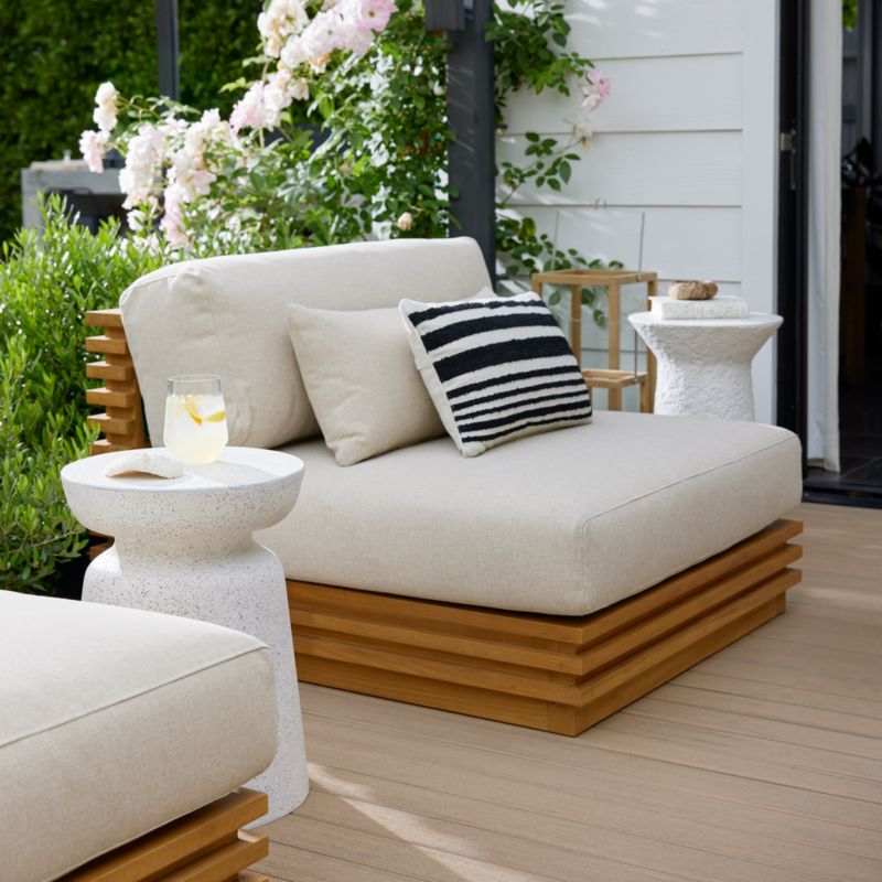 Batten Teak Outdoor Armless Chair with Oat Cushions - image 10 of 15