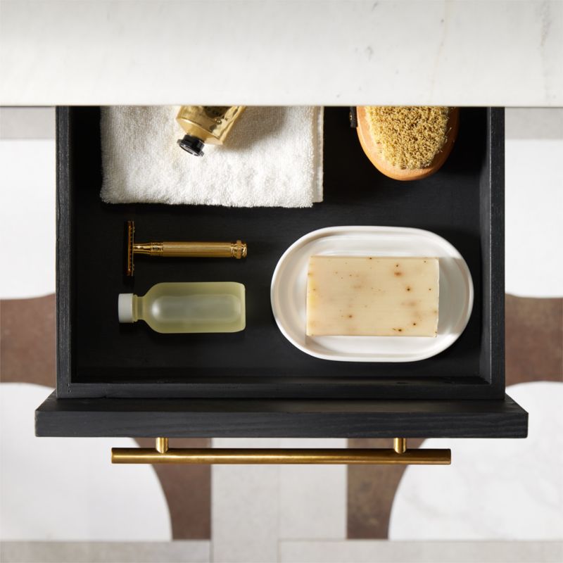 Carmen 60" White Marble Top Double Sink Black Ash Wood Vanity with Shelf