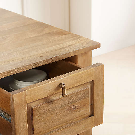 Basque 56" Light Brown Solid Wood Kitchen Island with Storage