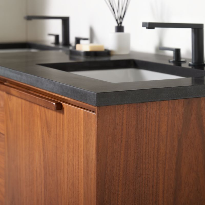 Tate 60" Black Granite Top Double Sink Vanity with Walnut Wood Doors - image 3 of 14