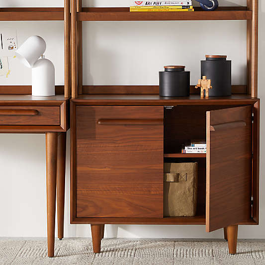 Tatum Set of 2 Modular Walnut Wood 2-Door Kids Storage Bookcases with Hutches