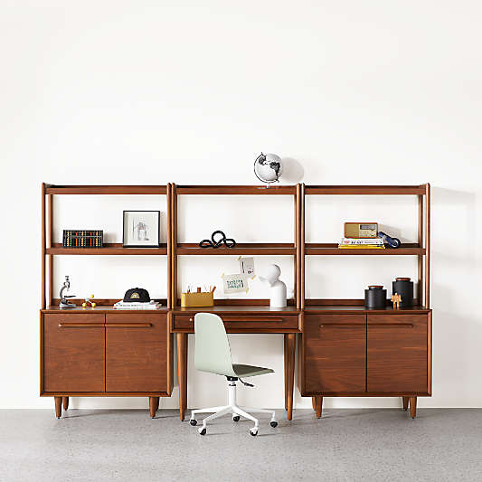 Tatum Walnut Wood 2-Door Kids Storage Bookcase with Hutch