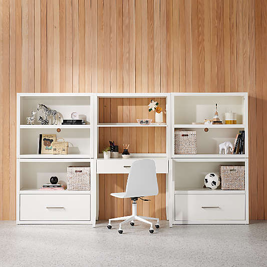 Ever Simple 36" Modular White Wood Kids Open Bookcase with Drawer