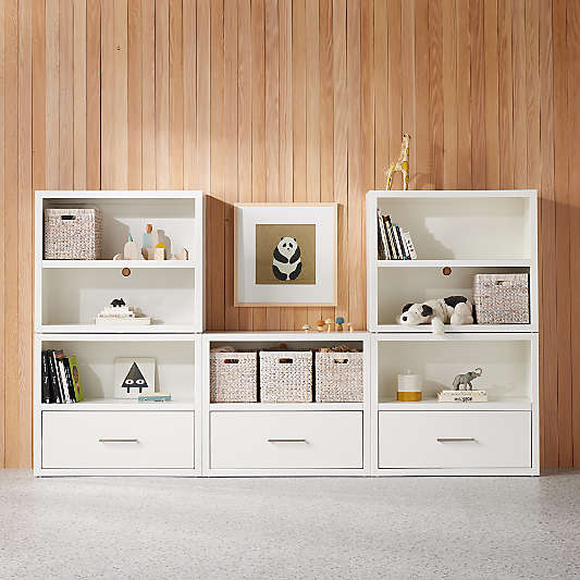 Ever Simple 36" Modular White Wood Kids Bookcase with Drawer