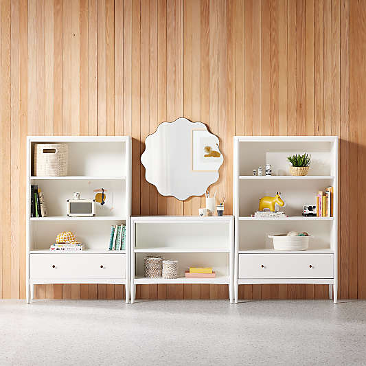 Hampshire 36" White Wood 3-Shelf Tall Kids Bookcase with Drawer