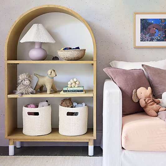 Nella Cream Cotton Waffle Weave Small Shelf Bin with Handles