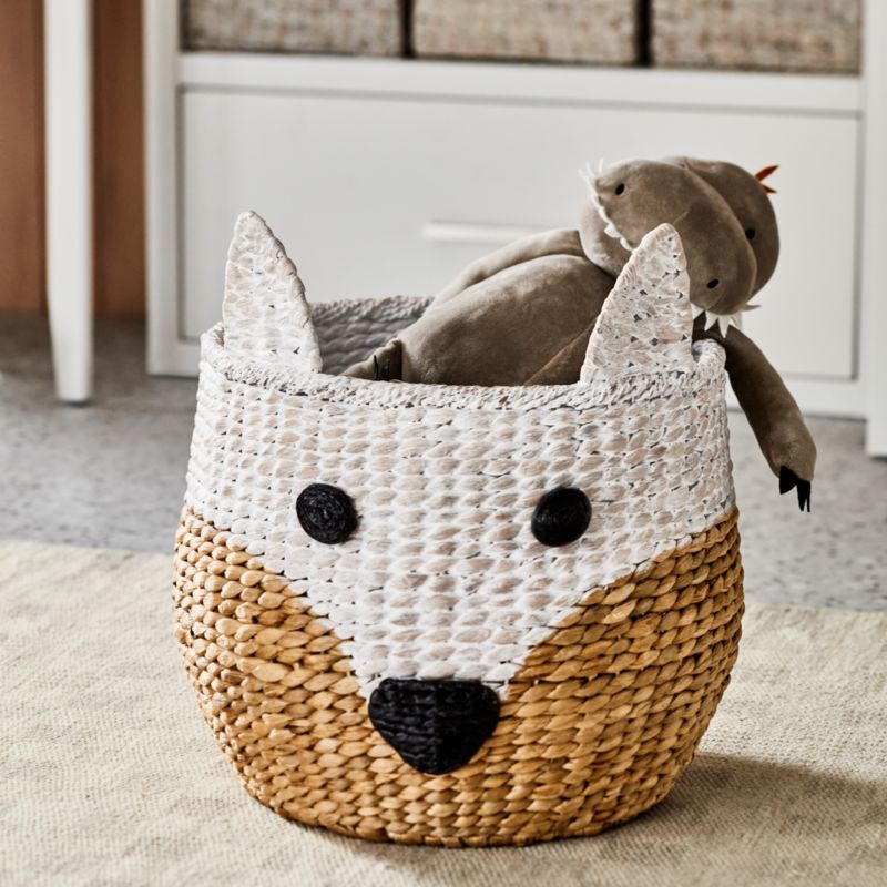 White Arctic Fox Woven Floor Storage Bin - image 4 of 7